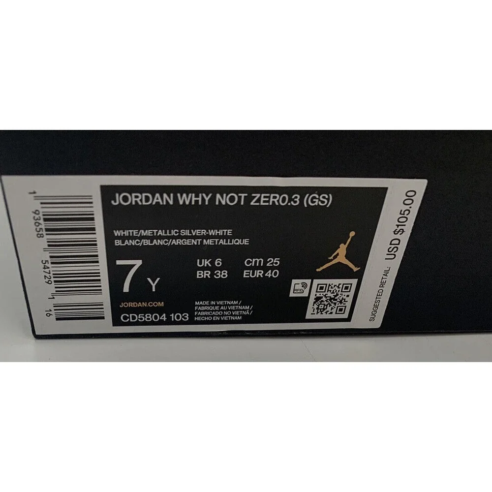 Basketball Shoes Jordan why not zero 3 Youth Size 7 White Silver